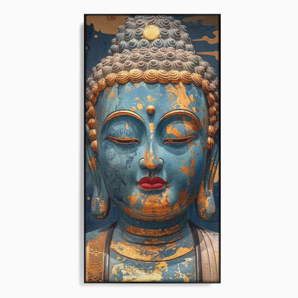 Tablou canvas cu tablou canvas cu chipul lui buddha, in rama de aluminiu negru